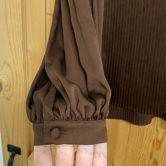 Lafayette 148 Brown Pleated Balloon Sleeve Blouse - Picture 2 of 5